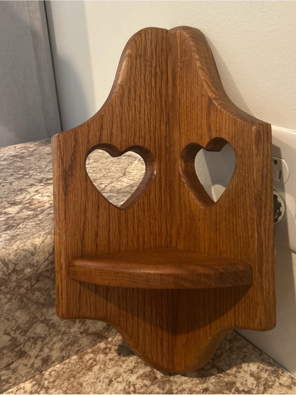 Vintage Wooden Heart Corner Wall Shelf - Warm Oak Tone 16 x 9 inches